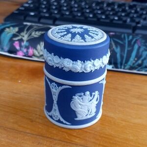 Antique 19th Century Dark Blue Jasperware Wedgewood Needle Pot Jar